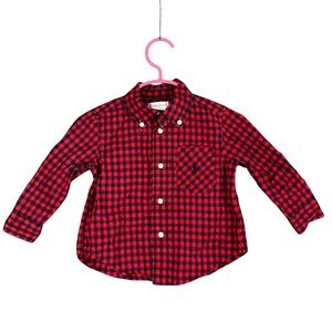 Ralph Lauren Baby Boy Button Up Dress Shirt 12‎ Months Red Plaid Cotton